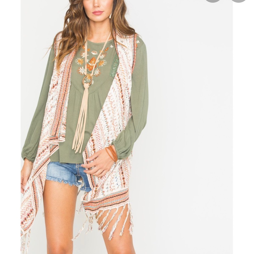Miss me colorful knit fringe boho sweater vest M